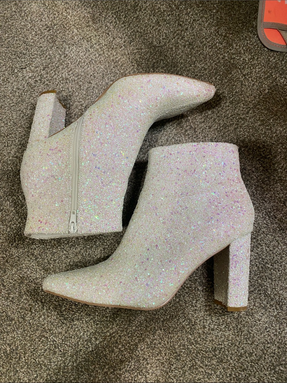 Target Iridescent Glitter Pointed Toe Block Heel Ankle Boots - White